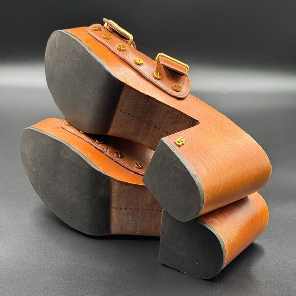 Veronica Beard Halifax Leather Studded Buckle Clogs - Picture 9 of 11